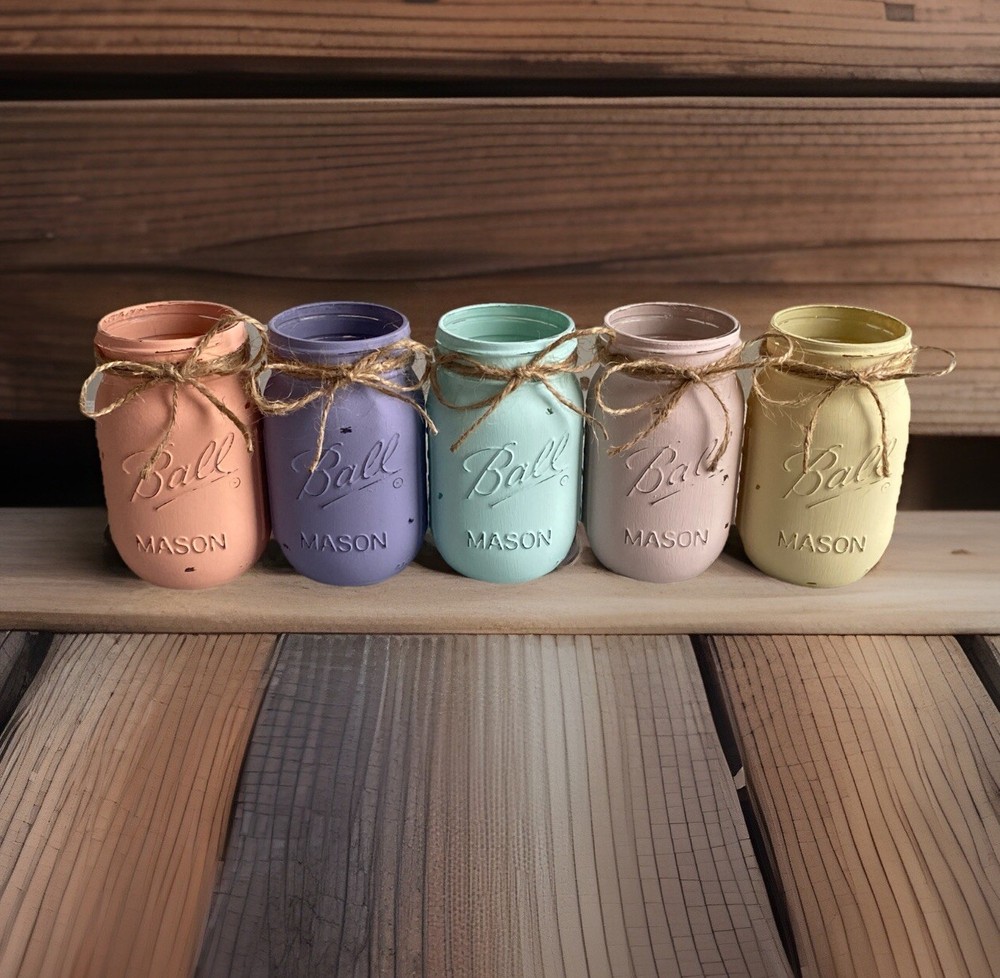 Set of 5 chalk painted distressed mason jar vases…mix & match colors!