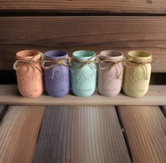Set of 5 chalk painted distressed mason jar vases…mix & match colors!