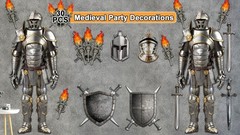 30 Medieval Party Decorations – 6ft Armor Knight Cutouts, Torch Props & Shields