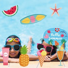 24 Pieces Summer Photo Booth Props Set Beach Party Decorations with Frame Tro…