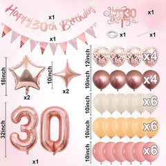 Retro 30th Birthday Decorations for Women Blush Pink Balloon Party Supplies