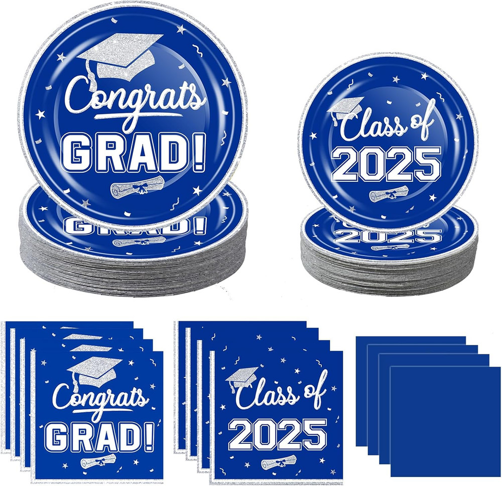 320Pcs Graduation Table Decorations Party Supplies – Blue White Graduation Plate