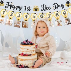 3PCS Happy Bee Day Party Decorations, Bumble Honey Bee 1st Birthday Baby Phot…