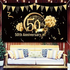 Decoraciones De Cumpleanos 50 Anos Banner Grande De Telas Rosa Oro 185X110 Cm
