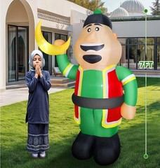 Ramadan Inflatable Decorations 7Ft, Eid Mubarak Moon Inflatable with 4 Bright LE
