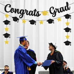 2026 Graduation Decorations – Glitter Black & Gold Congrats Grad Banner 10ft | C