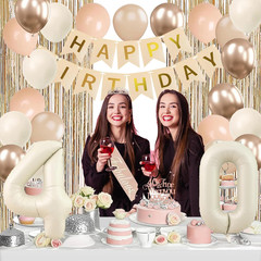Champagne Gold Beige 40Th Birthday Decorations for Women, Gold Bday Happy Banner