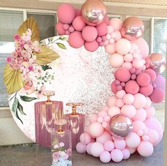 6.5×6.5ft Pink Rose Gold Round Backdrop Cover Blush Pink Floral Rose Gold…