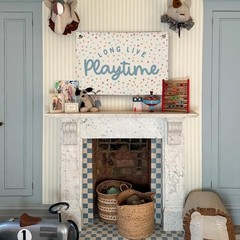 Playroom Decor, Kids Wall Art Hanging Linen Banner, Blue Striped Wall Flag fo…