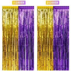 3Pack 3.3Ft x 6.6Ft Graduation Foil Fringe Curtain Backdrop Decorations, Purp…