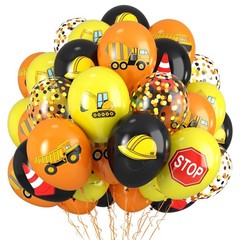 Construction Balloons, 12 Inch Black Yellow Orange Confetti Truck Constructio…