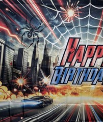 Spider-Man Themed Happy Birthday Backdrop 7×4 Feet – New 🕸️
