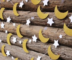 Glitter Moon with Stars Eid/Ramadan Garland Hanging Decoration (5 Garland)