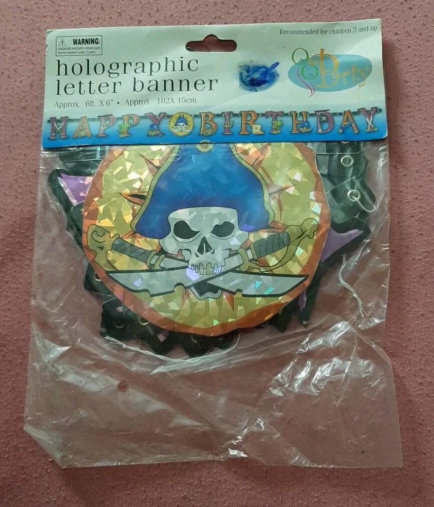 Pirate Happy Birthday Party Celebration Holographic Banner 6′ 6″ SEALED NEW