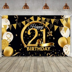 Anniversary Backdrop lbs Extra Large Black Gold Fabric Sign Birthday Party Decor