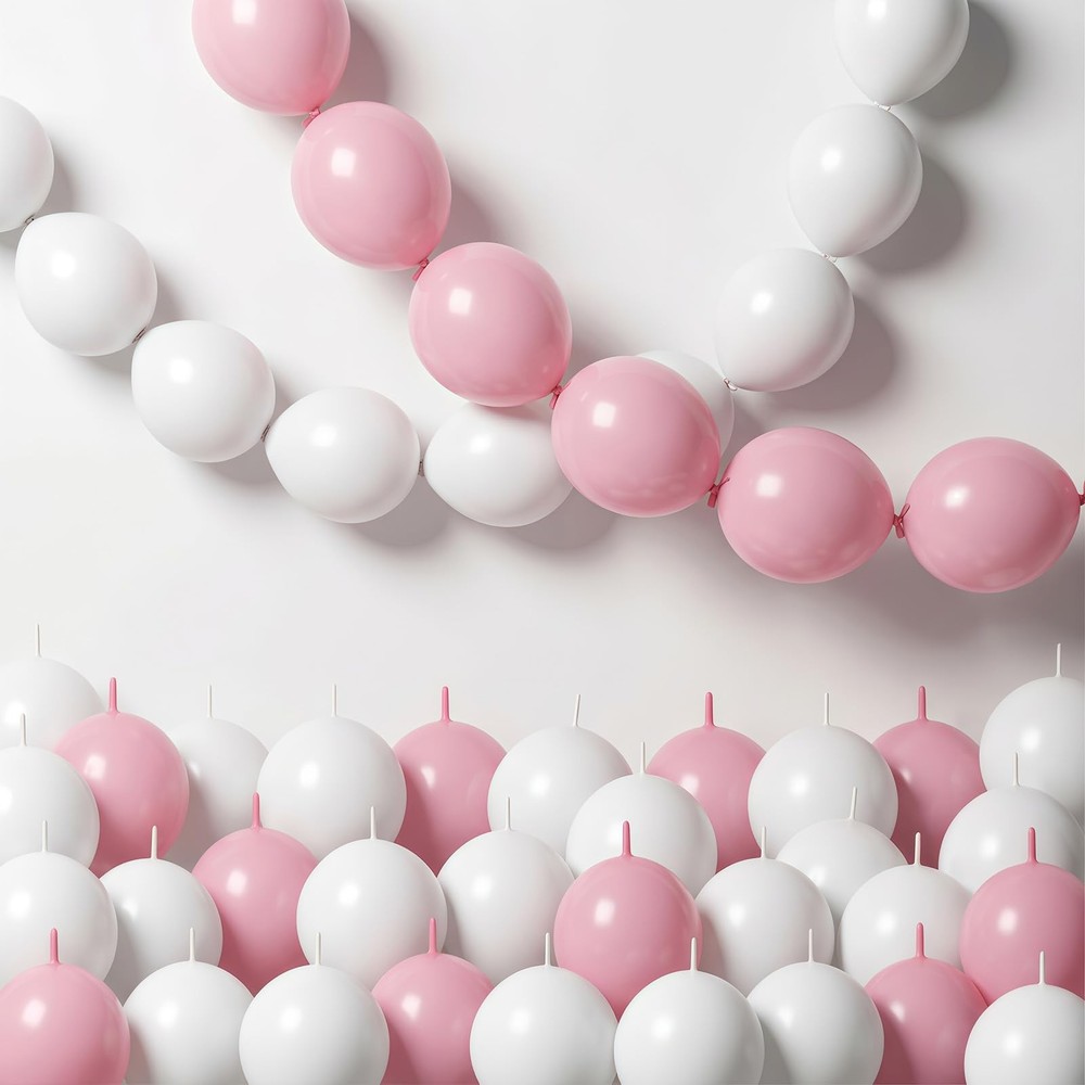Pastel Pink and White Linking Balloons, 120PCS 6 In Light Pink White Quick Li…