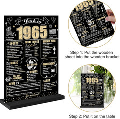 Black Gold 60Th Birthday Decorations Back in 1965 Table Sign for Men Women, Two-