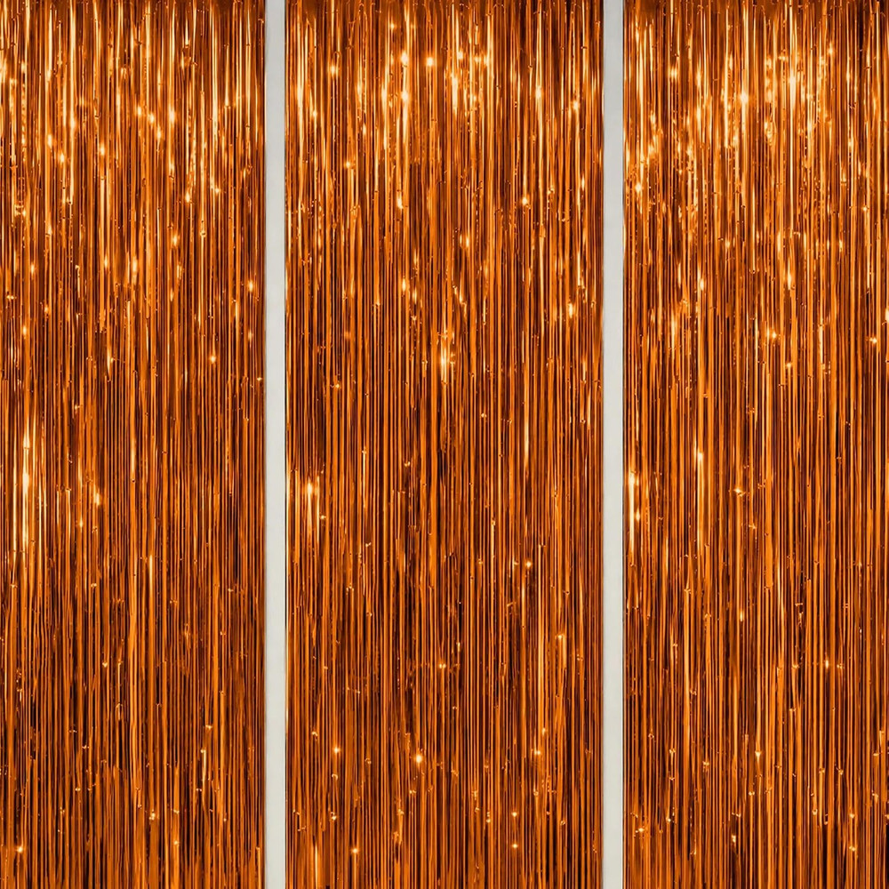3 Pack Foil Fringe Backdrop – Bronze Shiny Tinsel Curtains for Party Decoration/
