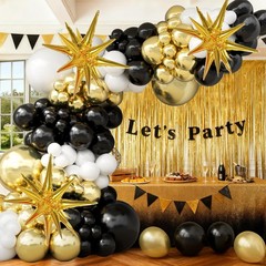 155PCS Black and Gold Balloon Garland Arch Kit, Explosion Star Black Gold Whi…