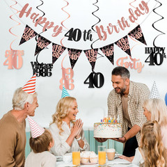 40Th Birthday Decorations for Women, Black Rose Gold Happy 40Th Birthday Banner