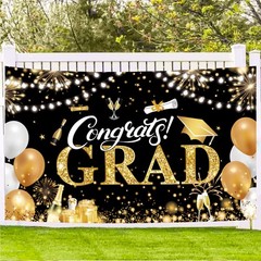 Aaskuu Graduation Banner 2026 Black and Gold – 72.8×43.3 Inch, Congrats Grad …