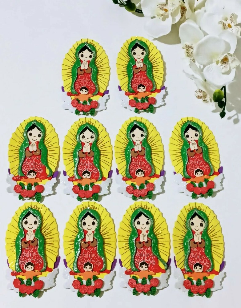 10 Pc Virgencita De Guadalupe Baptism Foam Favors Recuerdos Comunion Y Bautizo