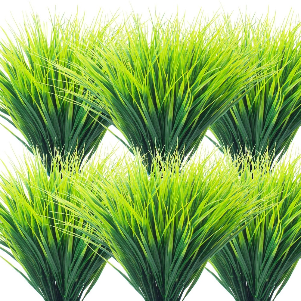 Grunyia 20 Bundles Artificial Outdoor Plants, Fake Wheat Grass Greenery Green