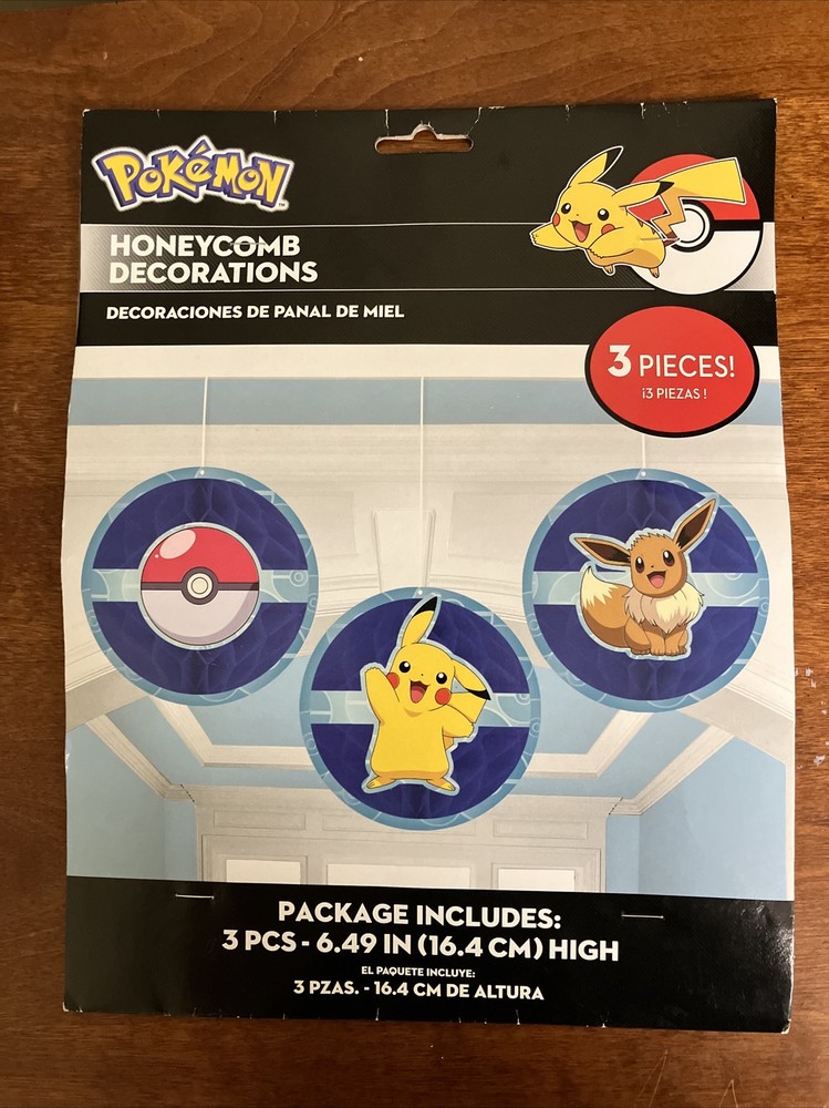 Pokemon Poke Ball Eevee Pikachu Hanging Honeycomb Decor 3 Pc