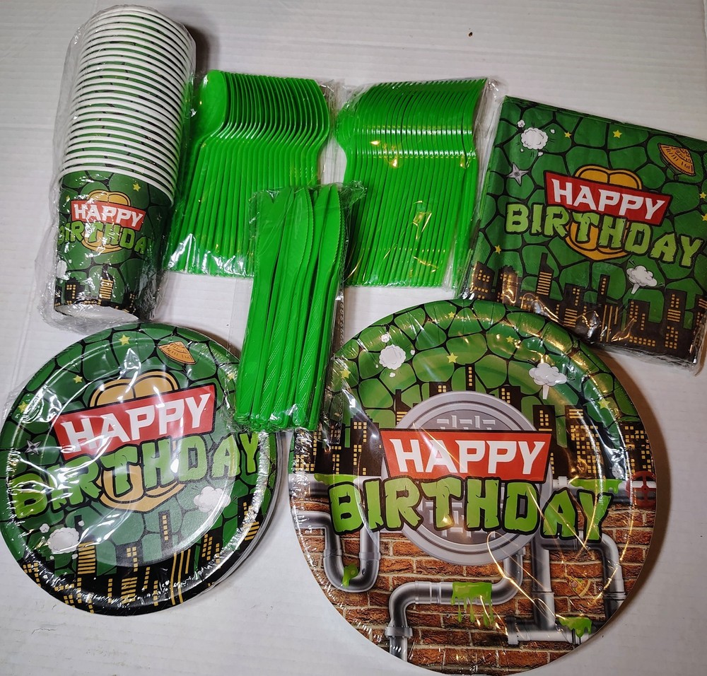 ninja turtle birthday party supplies napkins,plates,cups,spoons,fork