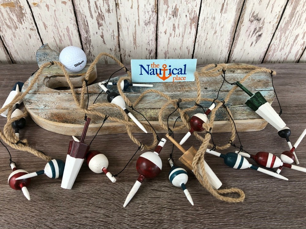 9′ Wood Fishing Bobber Floats On String – Buoy Fish Net Garland – Nautical Decor