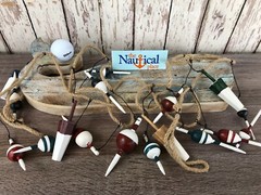 9′ Wood Fishing Bobber Floats On String – Buoy Fish Net Garland – Nautical Decor