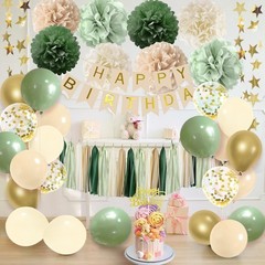 Sage Green Party Decorations with Banner, Tissue Tassels, Pompoms, Balloons, …