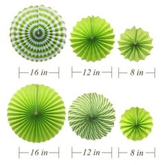 GREEN HANGING PAPER PARTY DECORATIONS ROUND PAPER FANS SET PAPER POM POMS FLOWER