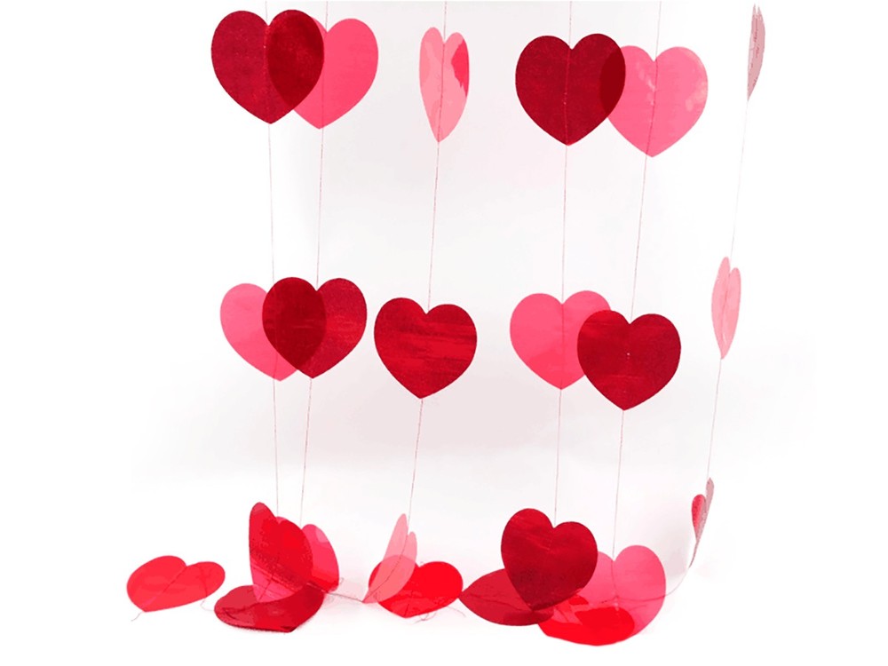 Valentine’s Day Heart Garland, PREASSEMBLED, 6 Strands, 30 Feet