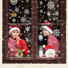 300 PCS 8 Sheet Christmas Snowflake Window Cling Stickers Colorful, Style 1