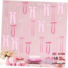 60PCS Bow Birthday Party Decorations, 3 Sizes Bow Wall Decor, Ribbon Bows Pink