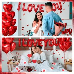 Red Romantic Room Decorations Kit with 16 Inch I Love You Letter Banner 6 Pcs…