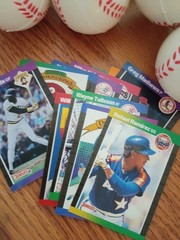 Baseball Decorations Lot Foam Baseballs & Cap-shaped Bowls, Cards Red White Blue