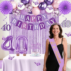 40Th Birthday Decorations for Women, 52Pcs Purple Happy 40Th Birthday Decoration
