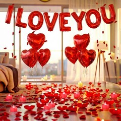 Red Romantic Room Decorations Kit with 16 Inch I Love You Letter Banner 6 Pcs…