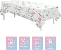 Gender Reveal Decorations Tablecloth, 3 Pack Disposable Greenery Baby Clothes