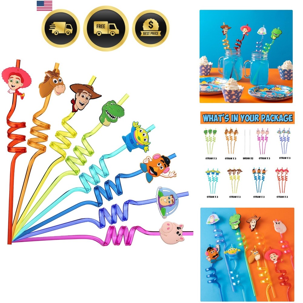 Toy Theme Reusable Drinking Straws Kids Party Supplies 24pcs Game Favors