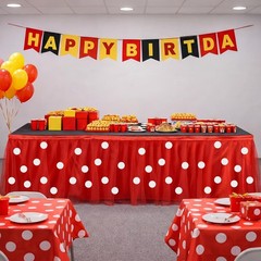 9 ft Red Dots Tutu Table Skirt with Tablecloth for Rectangle or Round Table D…