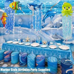 Fovths 20 Pcs Under the Sea Party Decorations with Bubble Garland Tablecloth …