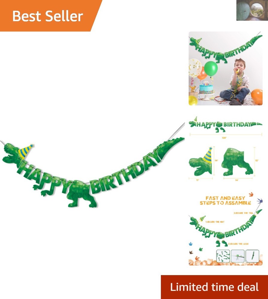 Stunning Watercolor Dinosaur Party Banner – 180″x15″ for Kids’ Celebration
