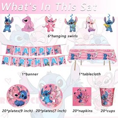 Stitch Party Supplies Pink Decorations for Birthday Kids Toddler Celebration