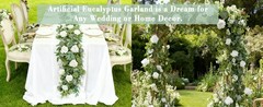 2 Pack Artificial Spring Eucalyptus Flower Garland with White Roses, 13Ft Fake