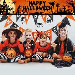 Happy Halloween Banner Large 98.4 x19.6 Inch Yard Sign Banner Black and