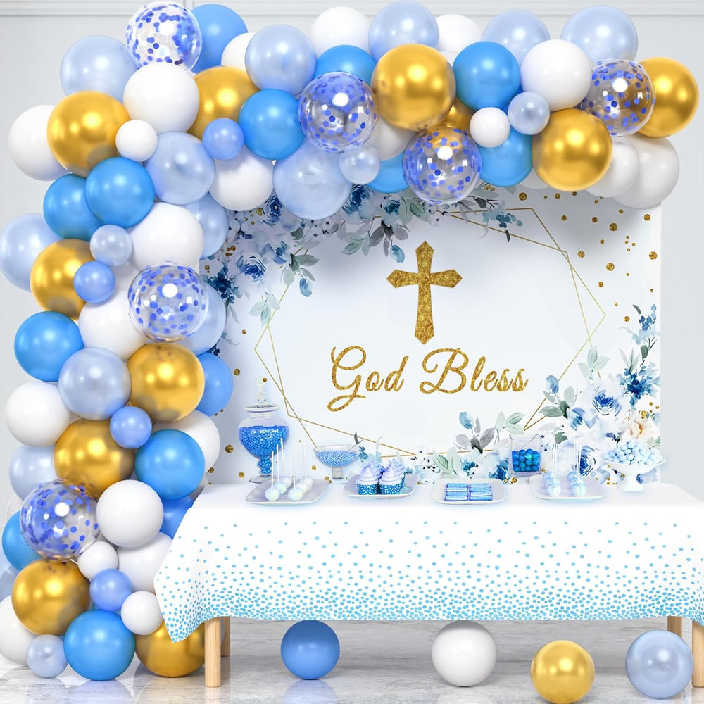 Winrayk Baptism Decorations for Boys Mi Bautizo First Communion Decorations, Blu