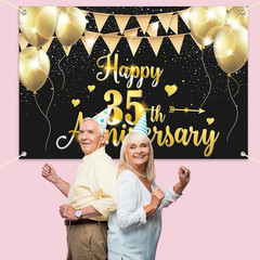6x4ft Happy 35th Anniversary Banner Backdrop – 35 Wedding Anniversary Decoration